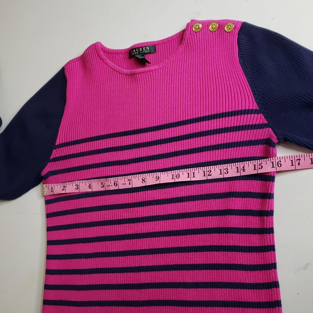 Lauren Ralph Lauren Stripe Cotton Long Sleeves Knit Sweatshirt Size L Preppy - Picture 11 of 15